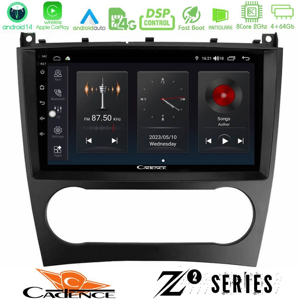 Cadence Z2 Series 8Core Android14 4+64GB  Mercedes W203 Facelift Navigation Multimedia Tablet 9" Με Carplay & Android Auto