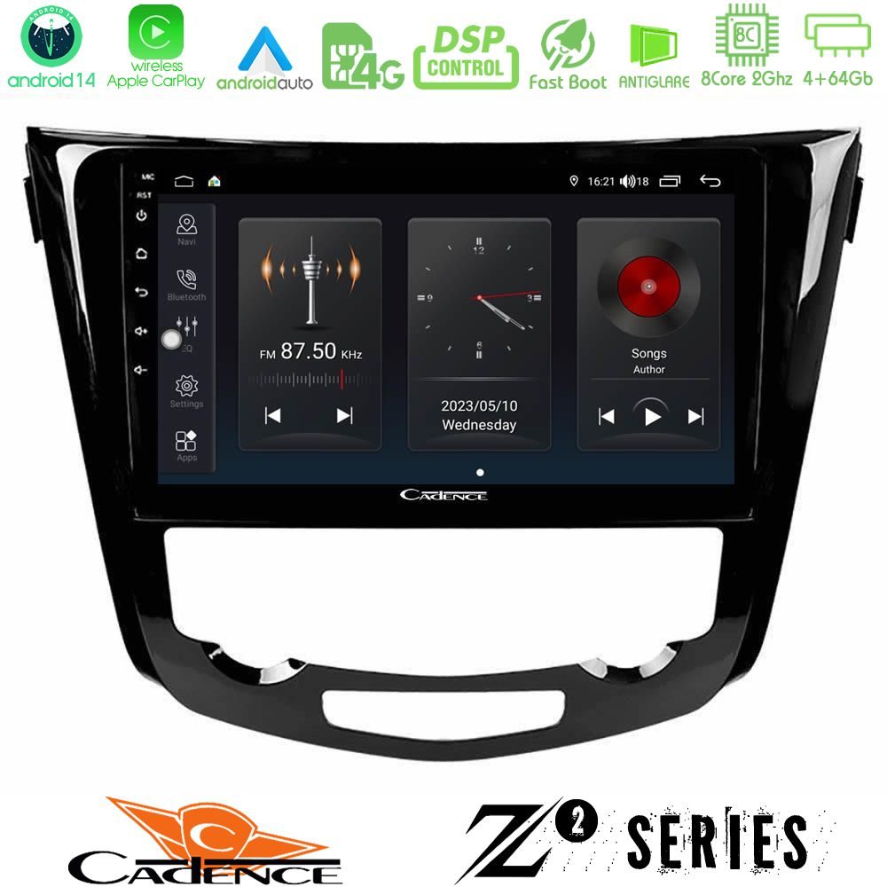 Cadence Z2 Series 8Core Android14 4+64GB  Nissan Qashqai J11 (AUTO A/C) Navigation Multimedia Tablet 10" Με Carplay & Android Auto