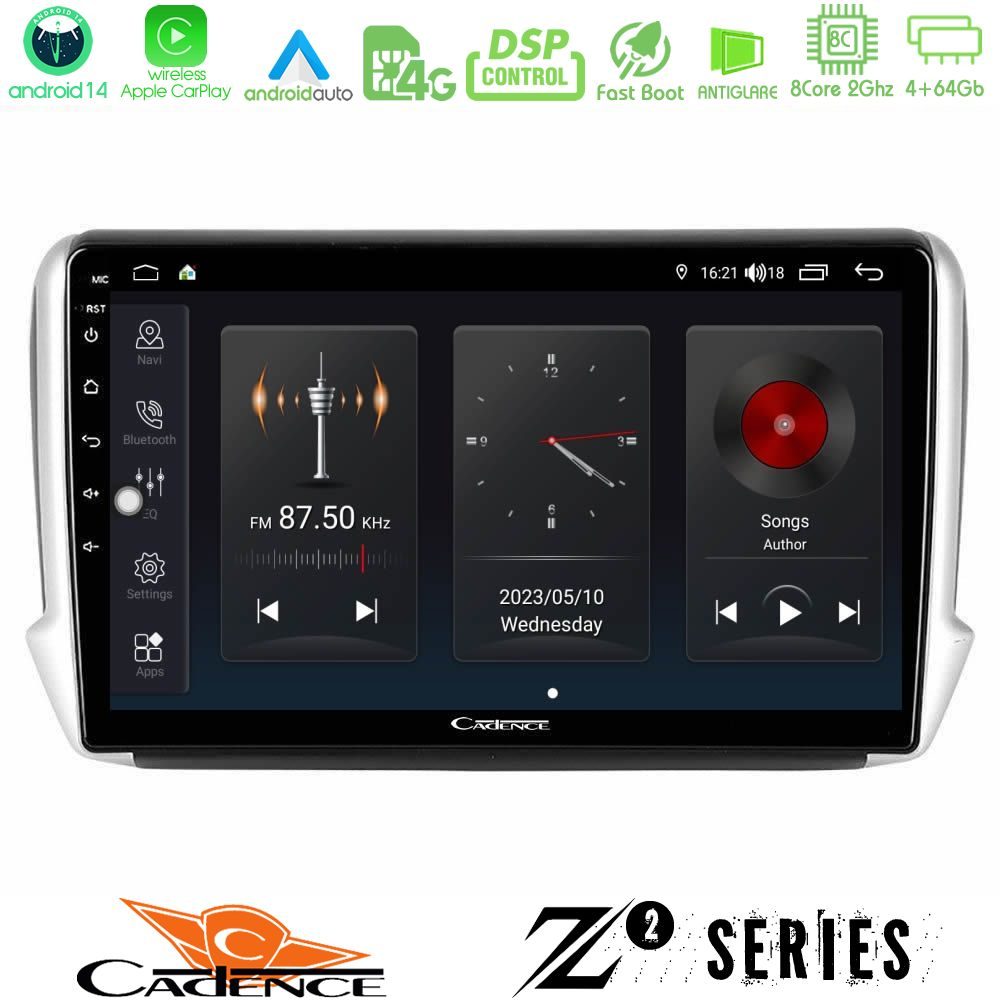 Cadence Z2 Series 8Core Android14 4+64GB  Peugeot 208/2008 Navigation Multimedia Tablet 10" Με Carplay & Android Auto