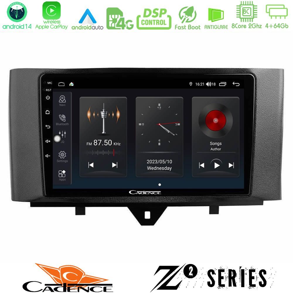 Cadence Z2 Series 8Core Android14 4+64GB  Smart 451 Facelift Navigation Multimedia Tablet 9" Με Carplay & Android Auto