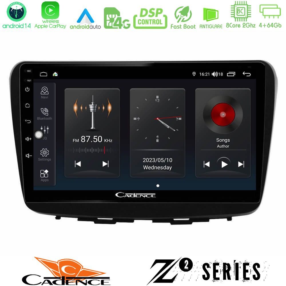 Cadence Z2 Series 8Core Android14 4+64GB  Suzuki Baleno 2016-2021 Navigation Multimedia Tablet 9" Με Carplay & Android Auto