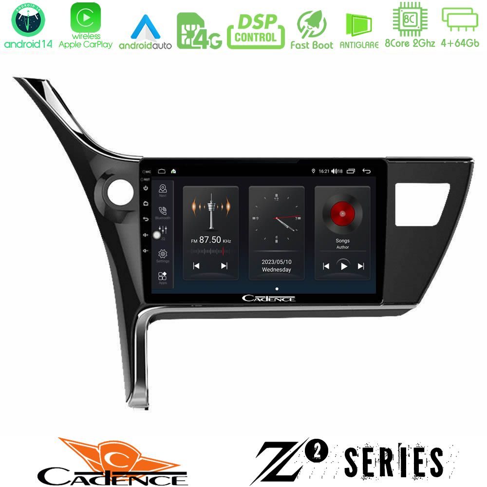 Cadence Z2 Series 8Core Android14 4+64GB  Toyota Corolla 2017-2018 Navigation Multimedia Tablet 10" Με Carplay & Android Auto