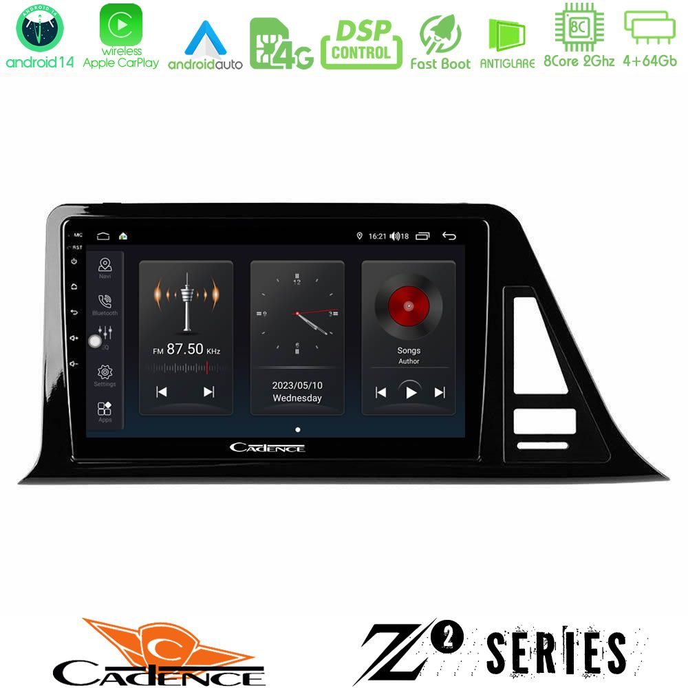 Cadence Z2 Series 8Core Android14 4+64GB  Toyota CH-R (Χωρίς Εργ.Οθόνη) Navigation Multimedia Tablet 9"  Με Carplay & Android Auto