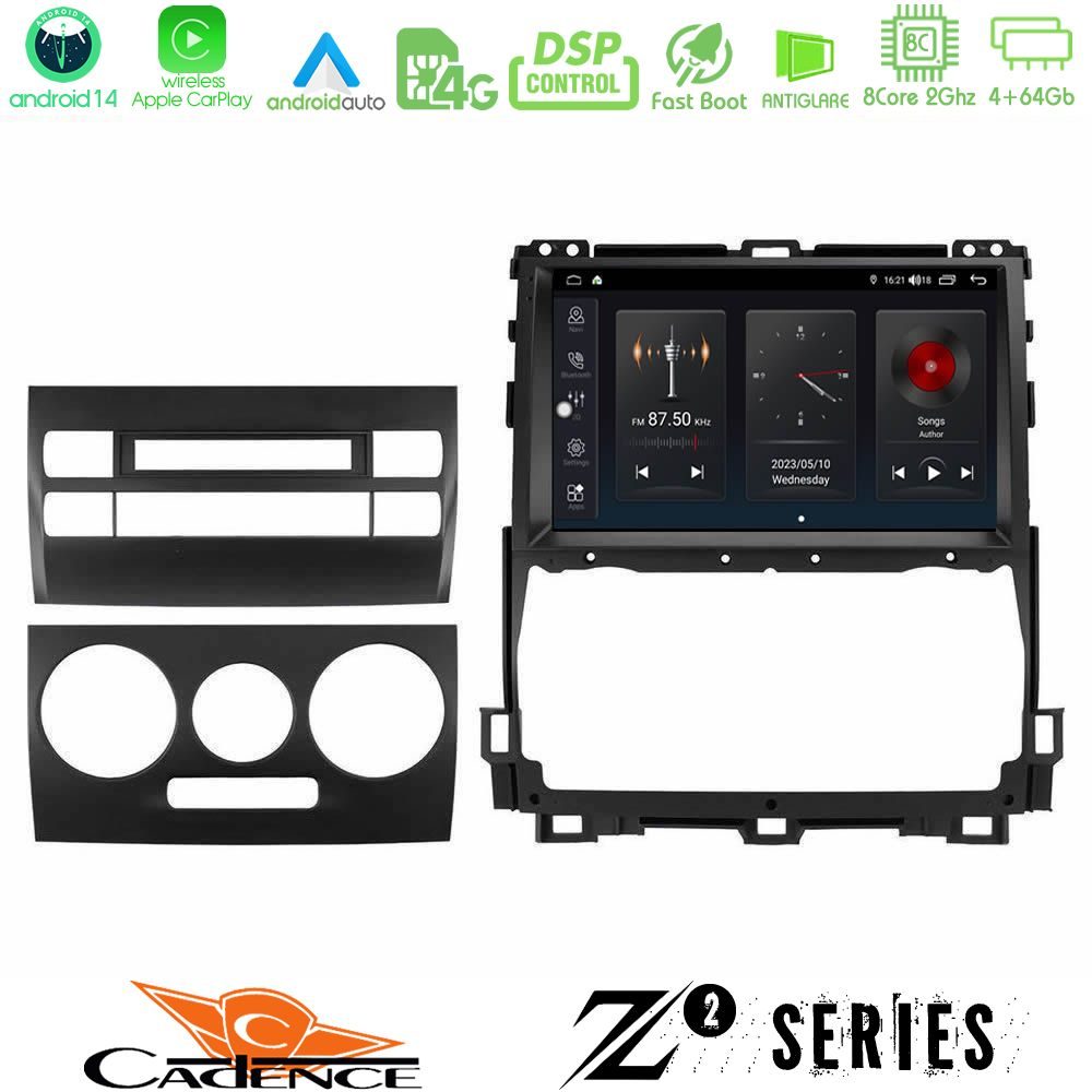 Cadence Z2 Series 8Core Android14 4+64GB  Toyota Land Cruiser J120 2002-2009 Navigation Multimedia Tablet 9" Με Carplay & Android Auto