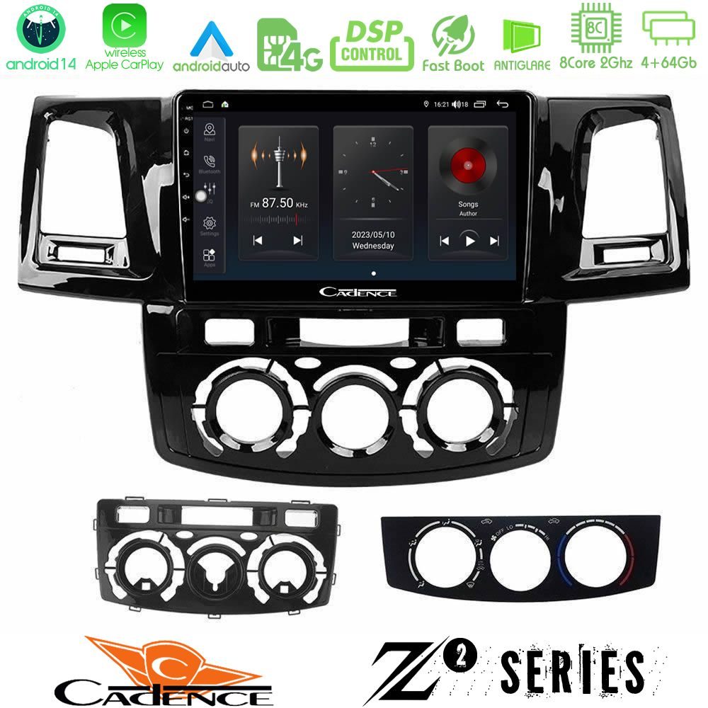 Cadence Z2 Series 8Core Android14 4+64GB  Toyota Hilux 2007-2016 Navigation Multimedia Tablet 9" Με Carplay & Android Auto
