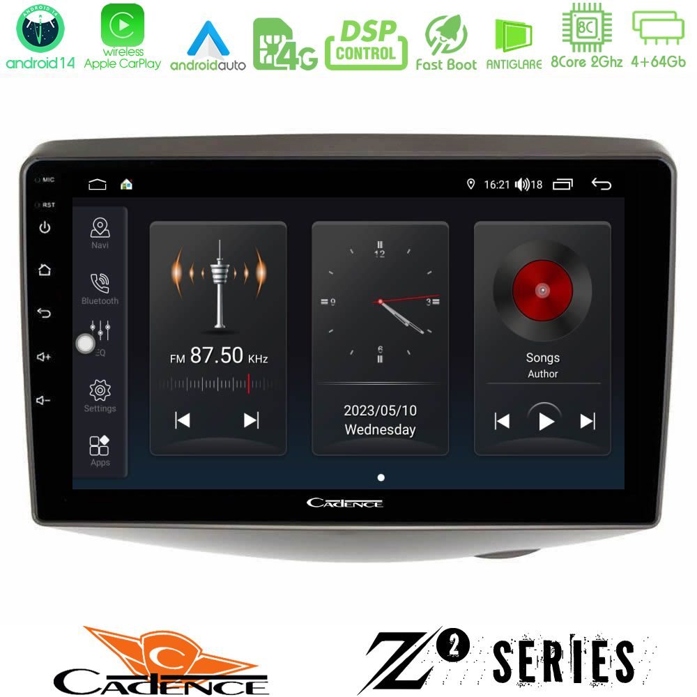 Cadence Z2 Series 8Core Android14 4+64GB  Toyota Yaris 1999 - 2006 Navigation Multimedia Tablet 9" Με Carplay & Android Auto