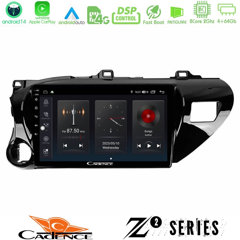 Cadence Z2 Series 8Core Android14 4+64GB  Toyota Hilux 2017-2021 Navigation Multimedia Tablet 10" Με Carplay & Android Auto