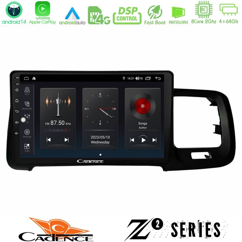 Cadence Z2 Series 8Core Android14 4+64GB  Volvo S60 2010-2018 Navigation Multimedia Tablet 9" Με Carplay & Android Auto