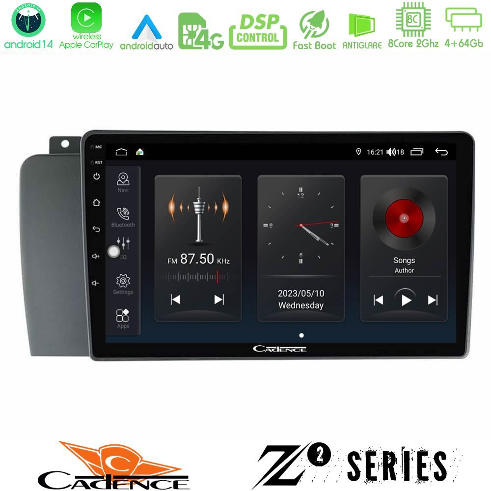 Cadence Z2 Series 8Core Android14 4+64GB  Volvo S60 2004-2009 Navigation Multimedia Tablet 9" Με Carplay & Android Auto