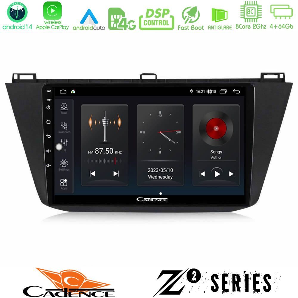 Cadence Z2 Series 8Core Android14 4+64GB  Vw Tiguan 2016-2022 Navigation Multimedia Tablet 10" Με Carplay & Android Auto