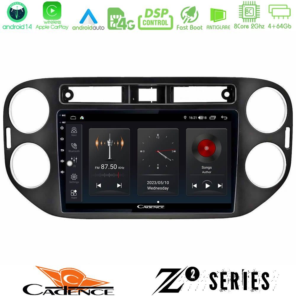 Cadence Z2 Series 8Core Android14 4+64GB  VW Tiguan Navigation Multimedia Tablet 9" (23mm alarm button) Με Carplay & Android Auto