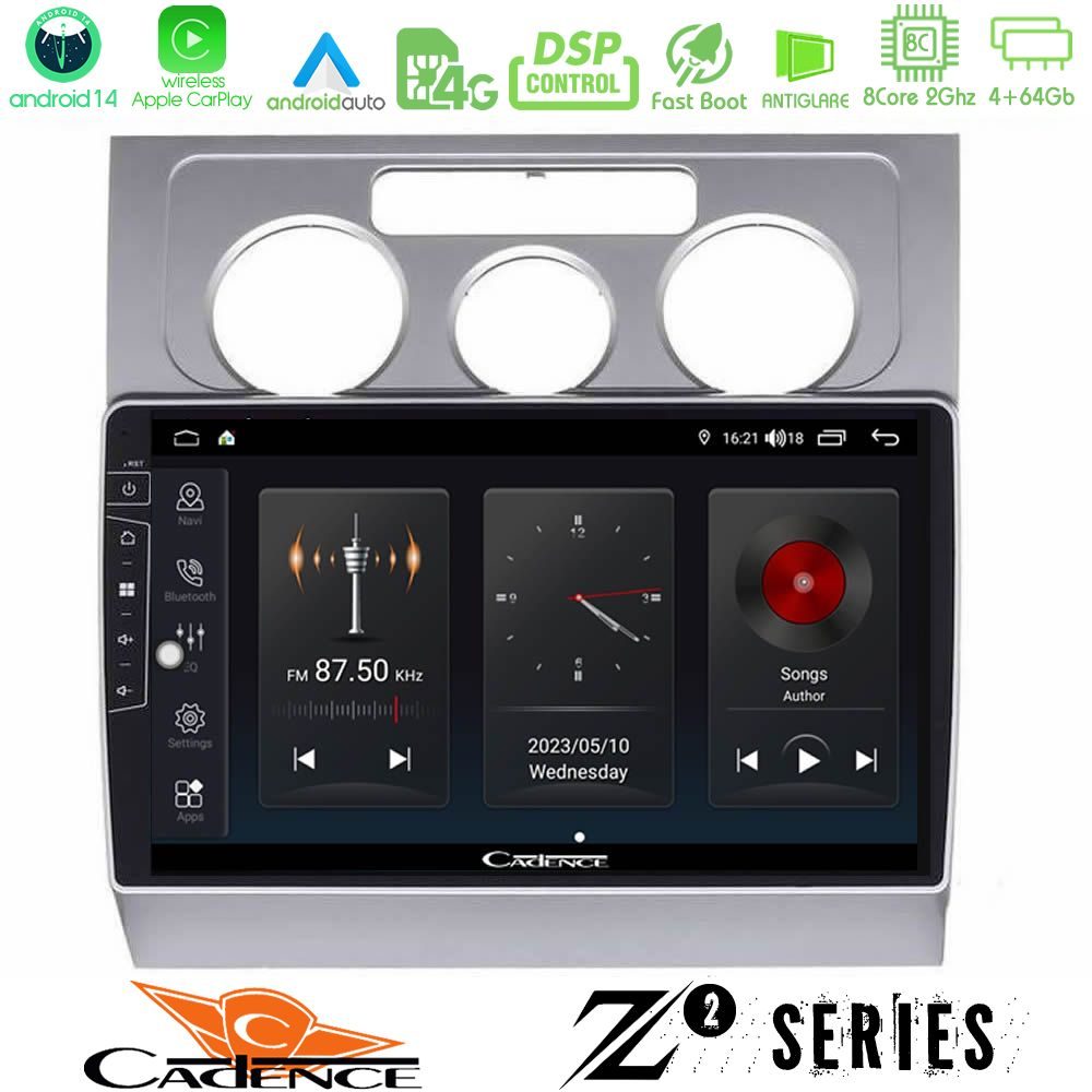 Cadence Z2 Series 8Core Android14 4+64GB  VW Touran 2003-2011 Navigation Multimedia Tablet 10" Με Carplay & Android Auto
