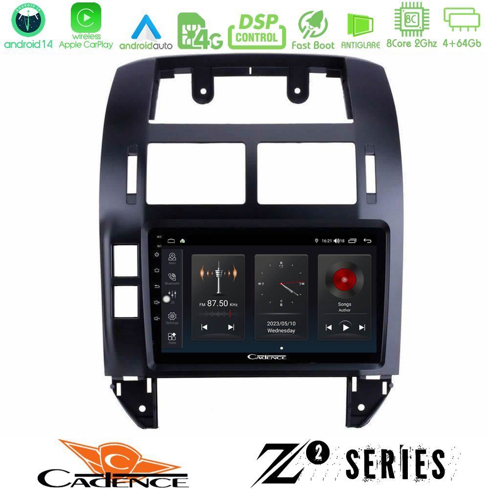 Cadence Z2 Series 8Core Android14 4+64GB  VW Polo 2002-2009 Navigation Multimedia Tablet 9" Με Carplay & Android Auto