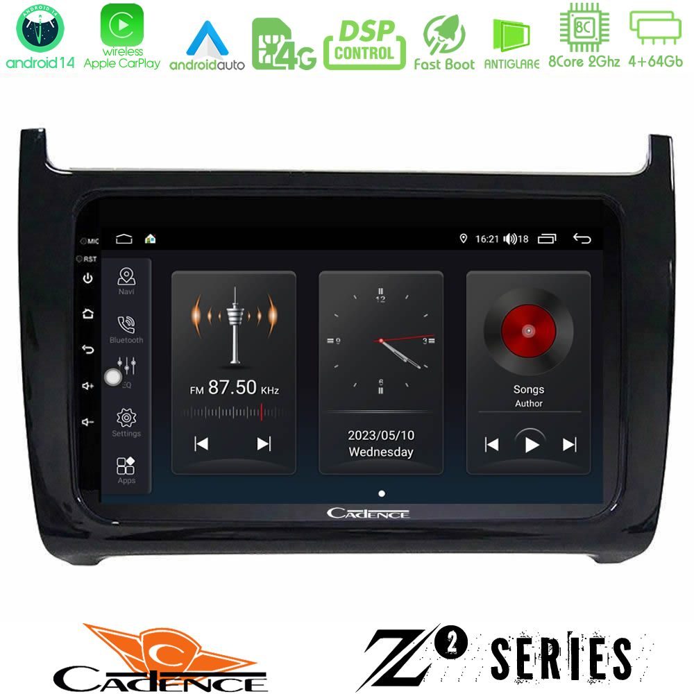 Cadence Z2 Series 8Core Android14 4+64GB Vw Polo 2009-2014 Navigation Multimedia Tablet 9" Με Carplay & Android Auto