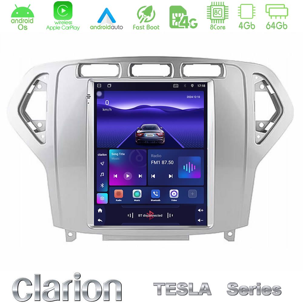 Clarion GL300 Tesla Series Android OS 8Core 4+64GB Ford Mondeo 2007-2010 AUTO A/C Navigation Multimedia Tablet 9.7"