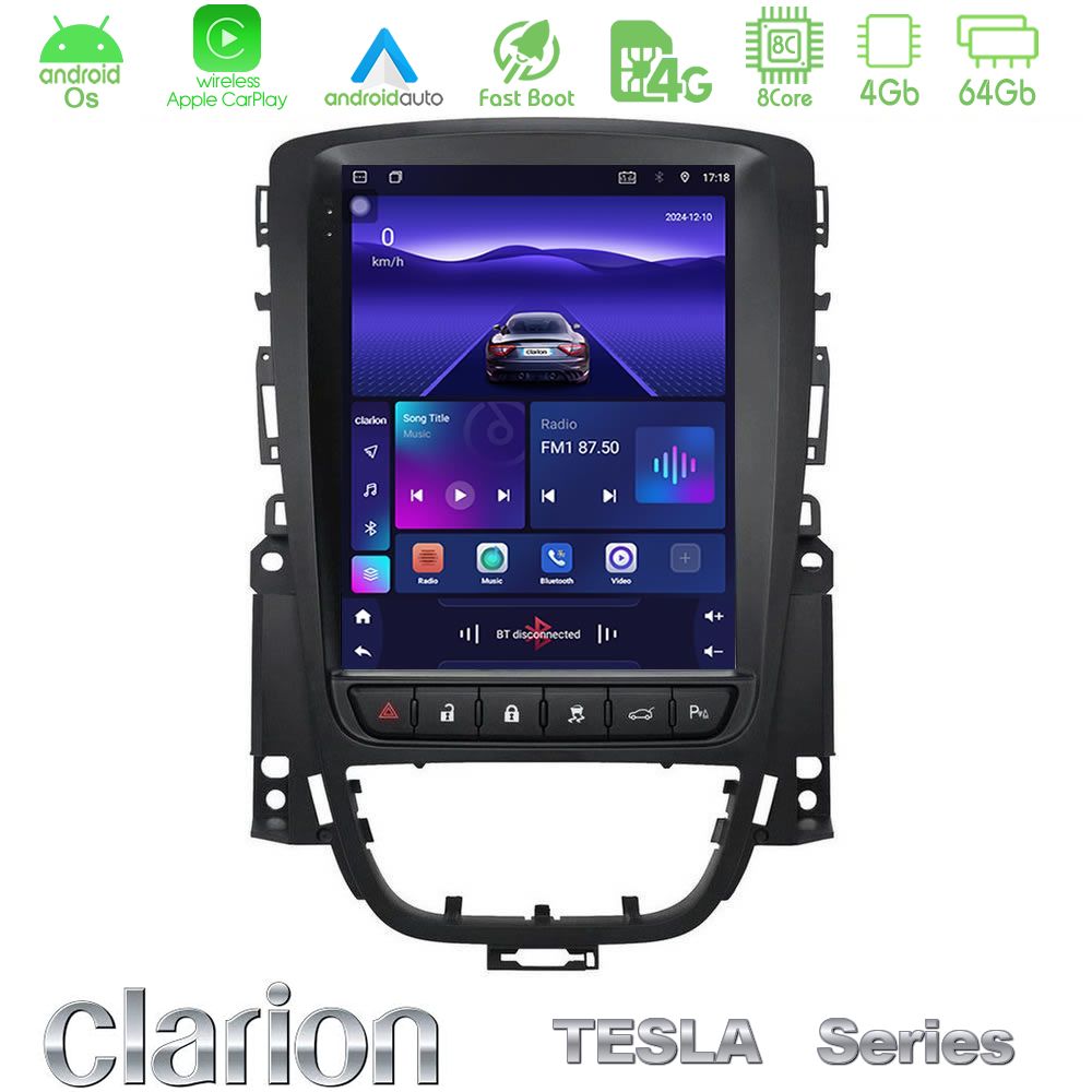 Clarion GL300 Tesla Series Android OS 8Core 4+64GB Opel Astra J 2010-2014 Navigation Multimedia Tablet 9.7"
