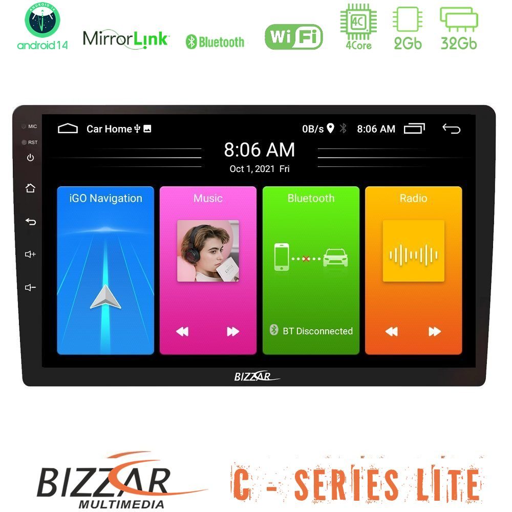 Bizzar C Series Lite 4Core Android14 2+32GB  Alfa Romeo 159/Brera/Spider Navigation Multimedia Tablet 9"