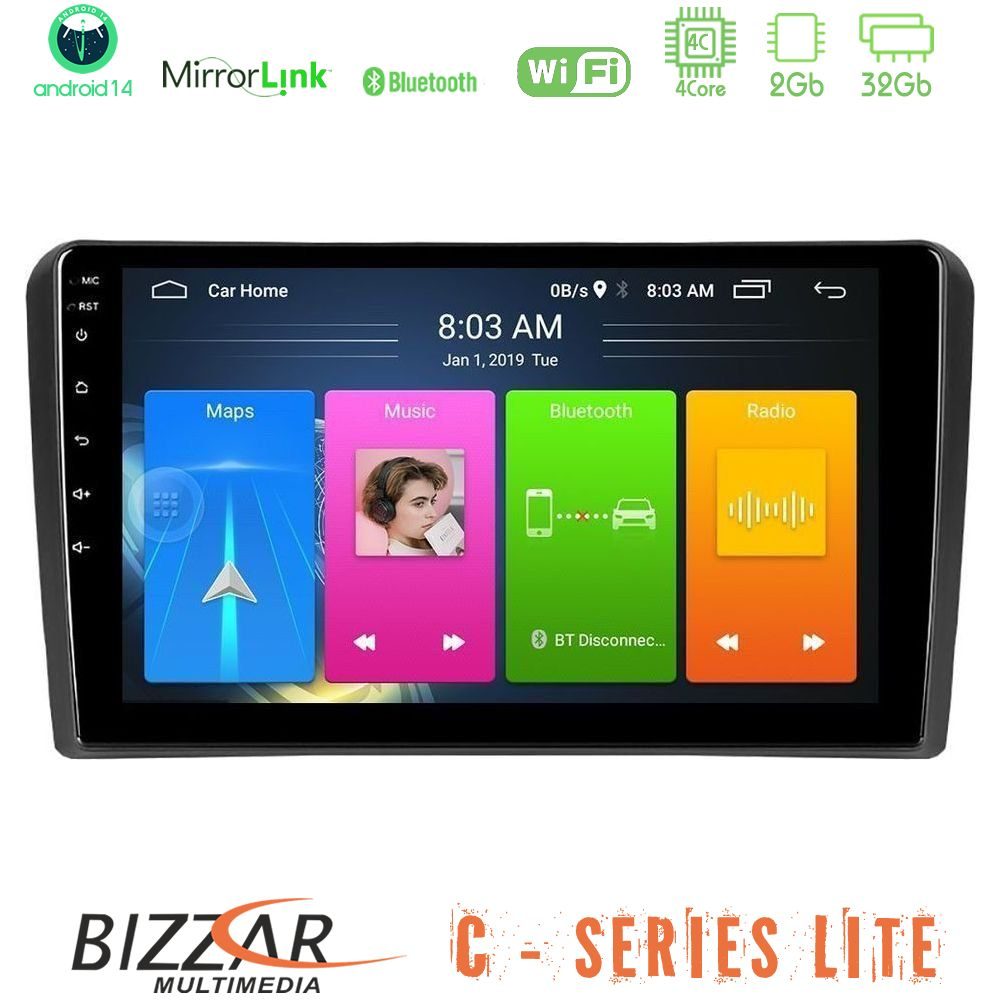 Bizzar C Series Lite 4Core Android14 2+32GB Audi A3 8P Navigation Multimedia Tablet 9"