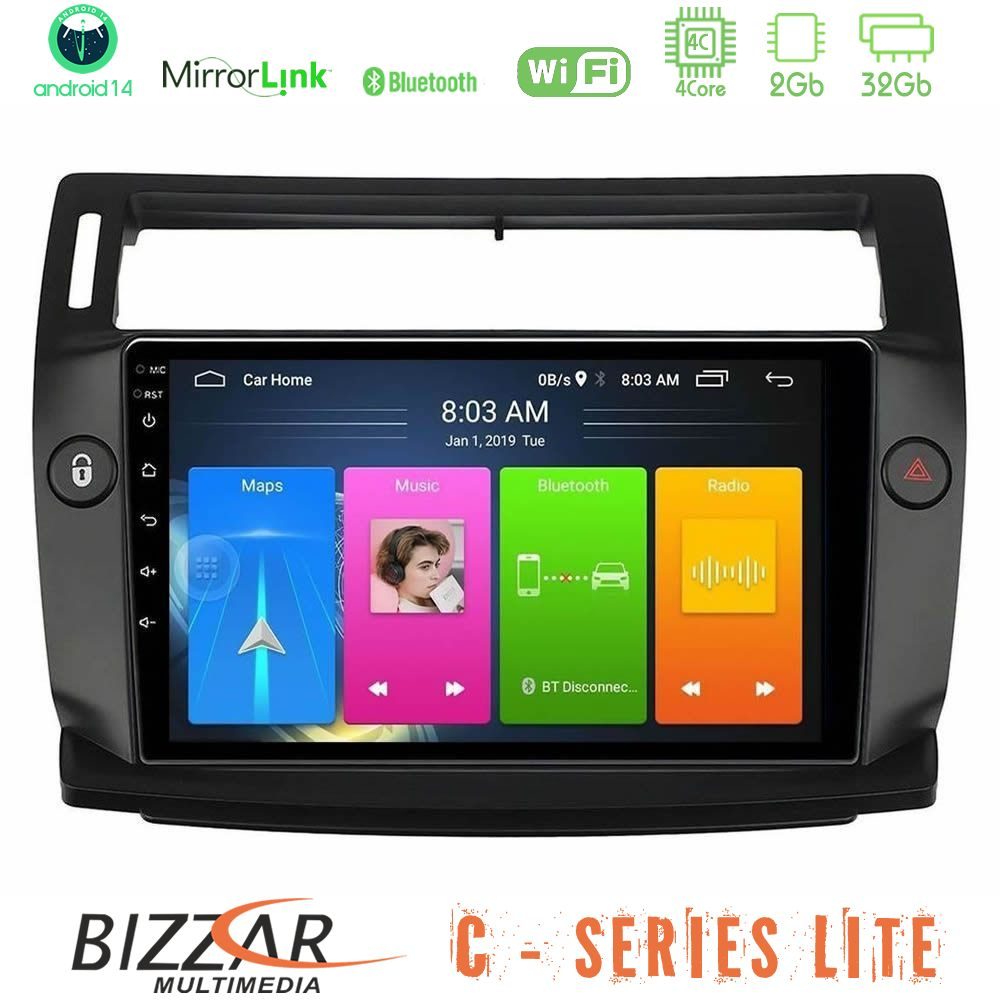Bizzar C Series Lite 4Core Android14 2+32GB  Citroen C4 2004-2010 Navigation Multimedia Tablet 9" (μαύρο χρώμα)