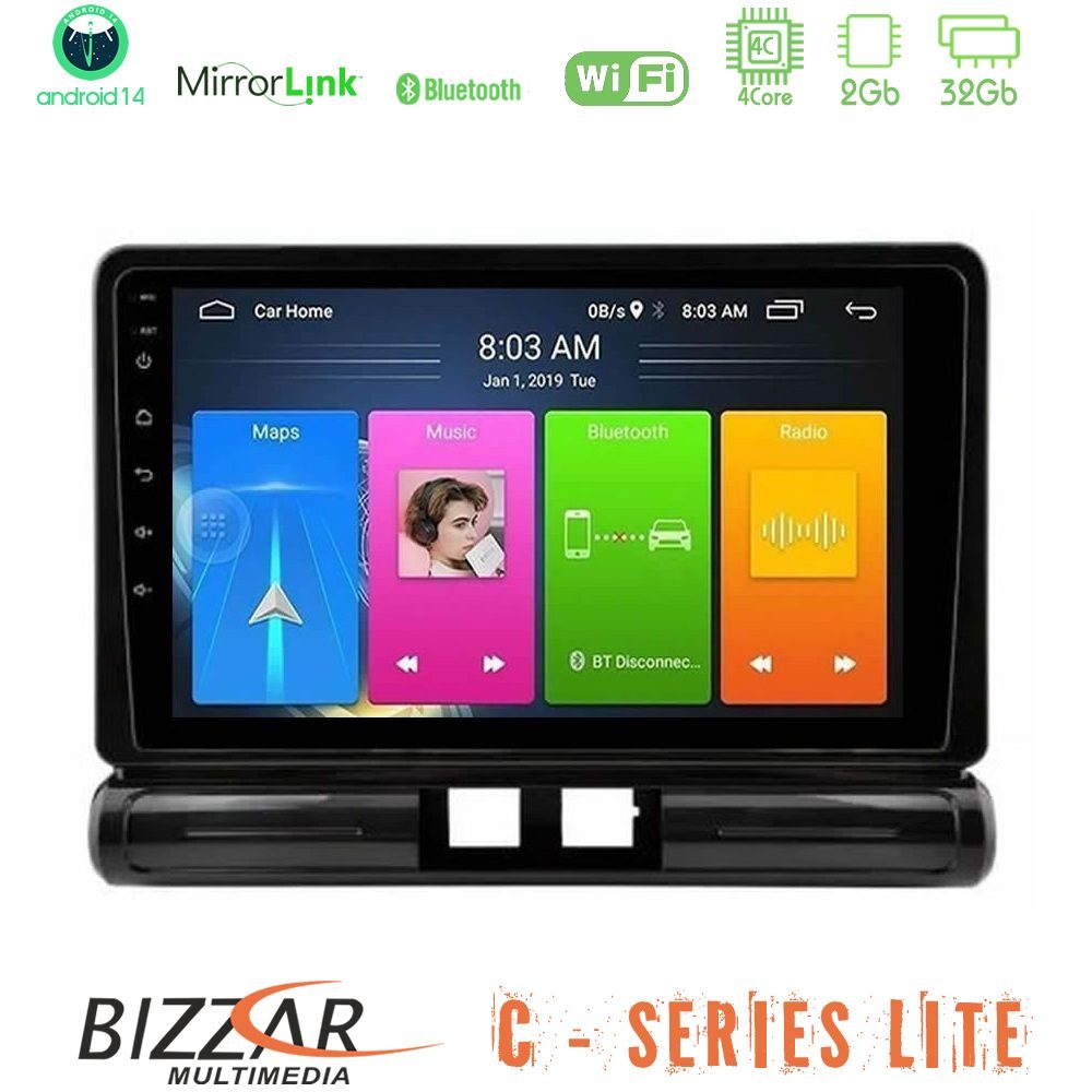 Bizzar C Series Lite 4Core Android14 2+32GB  Citroen C3 2016-> Navigation Multimedia Tablet 9"    (Low Version))