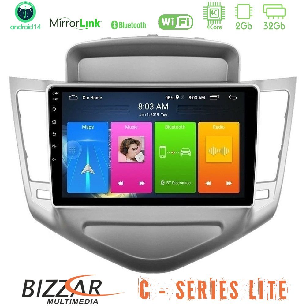 Bizzar C Series Lite 4Core Android14 2+32GB  Chevrolet Cruze 2009-2012 Navigation Multimedia Tablet 9"