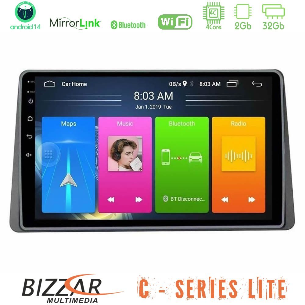 Bizzar C Series Lite 4Core Android14 2+32GB  Dacia Duster 2022-> Navigation Multimedia Tablet 9"