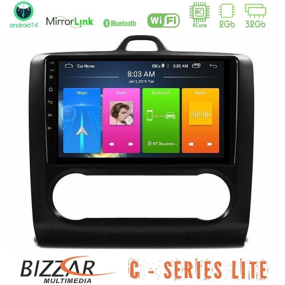 Bizzar C Series Lite 4Core Android14 2+32GB Ford Focus Auto AC Navigation Multimedia Tablet 9"