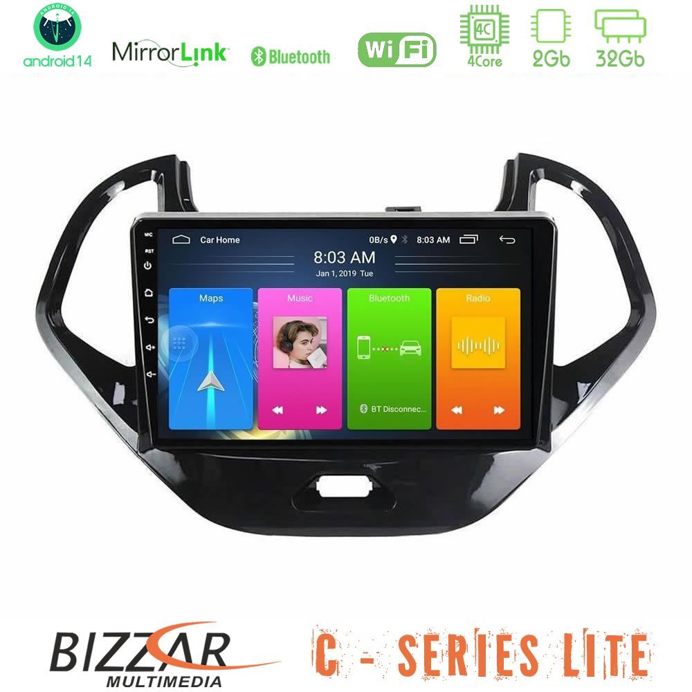 Bizzar C Series Lite 4Core Android14 2+32GB Ford KA 2016-2020 Navigation Multimedia Tablet 9"