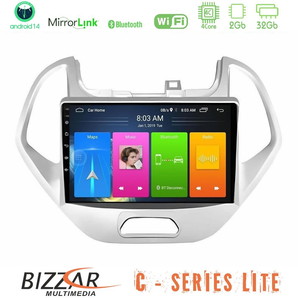 Bizzar C Series Lite 4Core Android14 2+32GB Ford KA 2016-2020 Navigation Multimedia Tablet 9"
