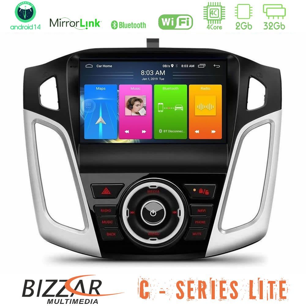 Bizzar C Series Lite 4Core Android14 2+32GB Ford Focus 2012-2018 Navigation Multimedia Tablet 9"