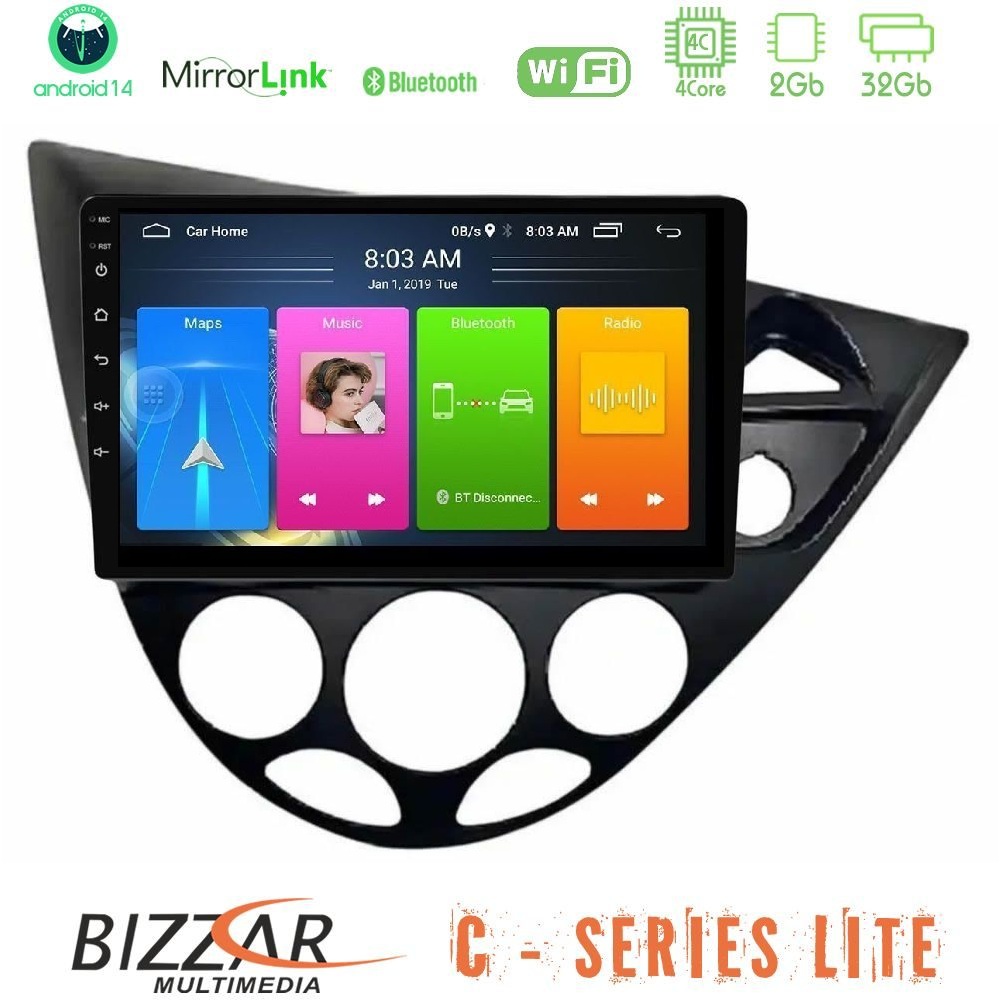 Bizzar C Series Lite 4Core Android14 2+32GB Ford Focus 1999-2004 (RHD) Navigation Multimedia Tablet 9"