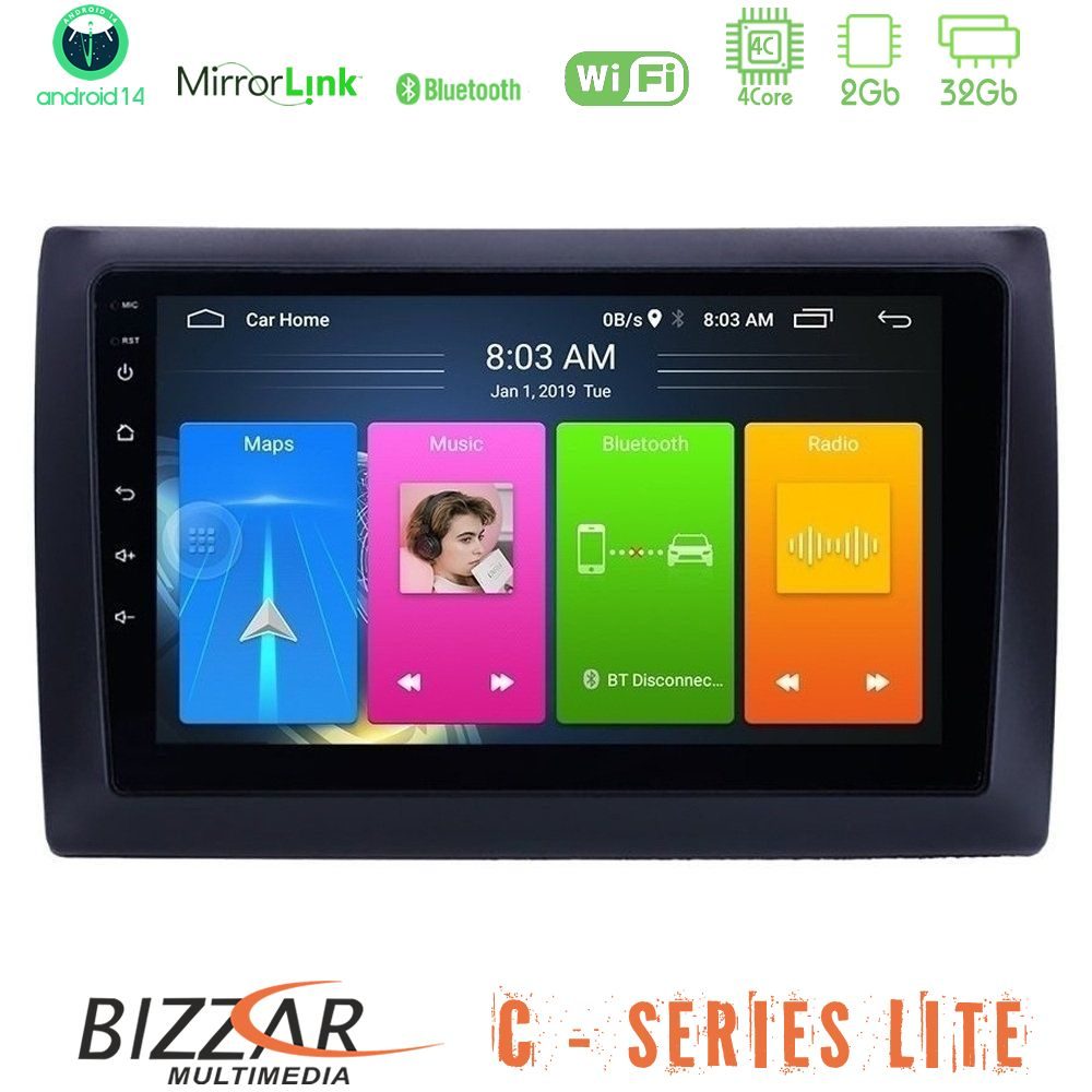 Bizzar C Series Lite 4Core Android14 2+32GB  Fiat Stilo Navigation Multimedia Tablet 9"