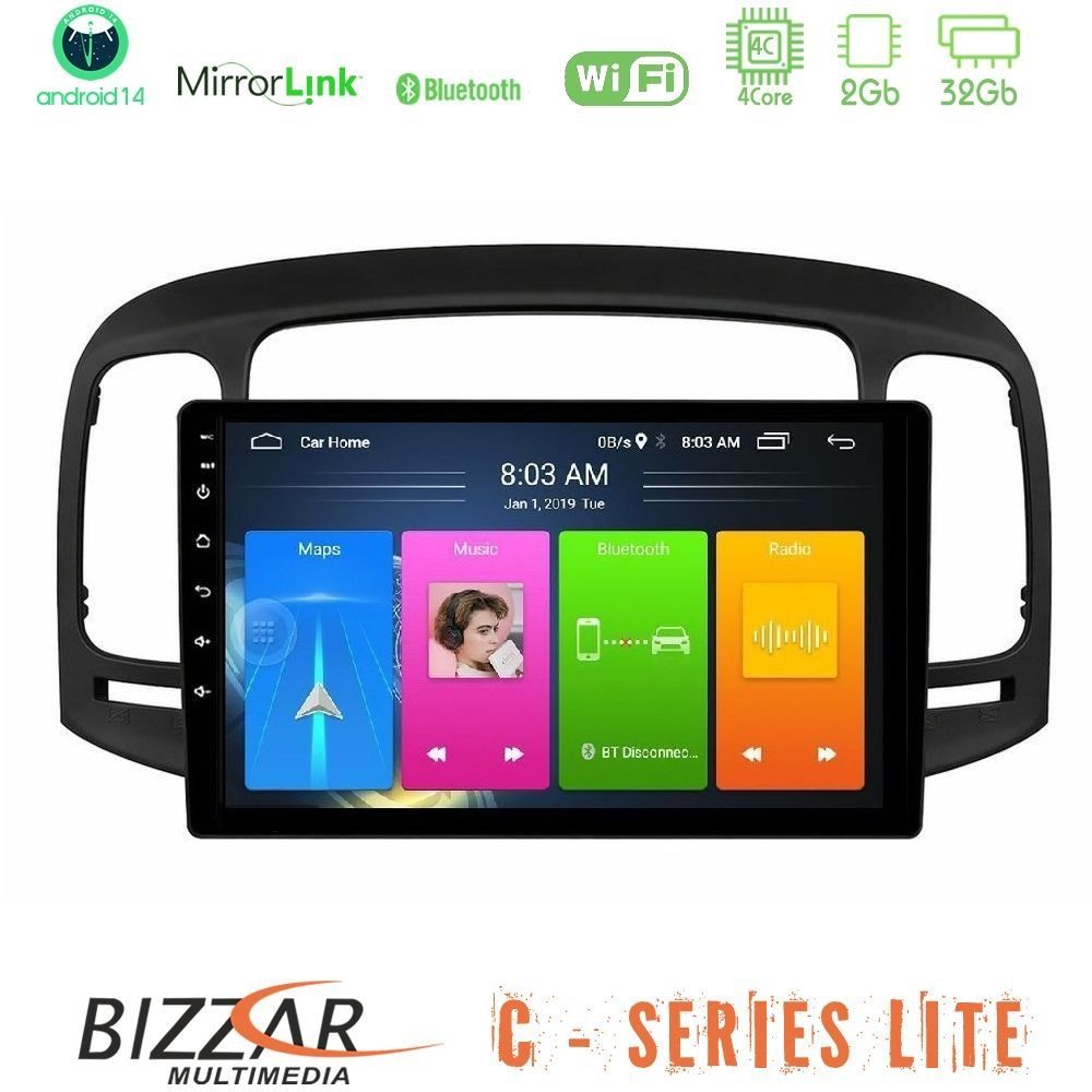 Bizzar C Series Lite 4Core Android14 2+32GB Hyundai Accent 2006-2011 Navigation Multimedia Tablet 9"