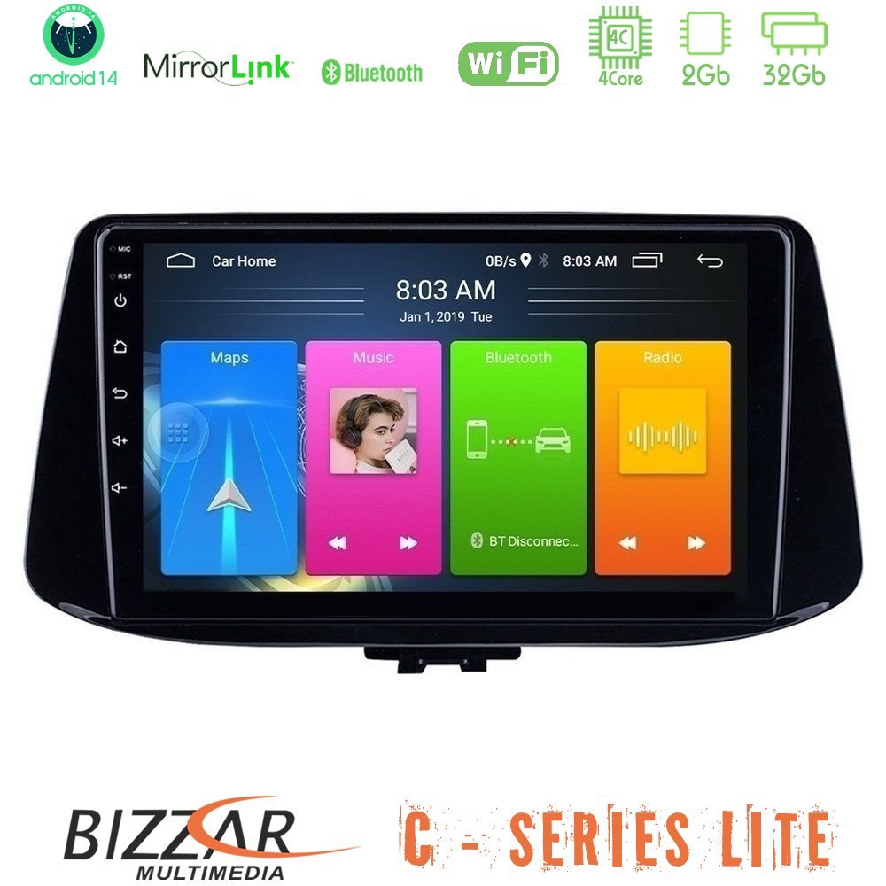 Bizzar C Series Lite 4Core Android14 2+32GB  Hyundai i30 Navigation Multimedia Tablet 9"