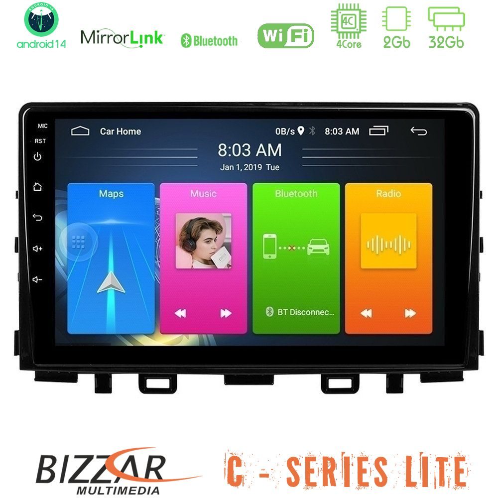 Bizzar C Series Lite 4Core Android14 2+32GB  Kia Stonic Navigation Multimedia Tablet 9"