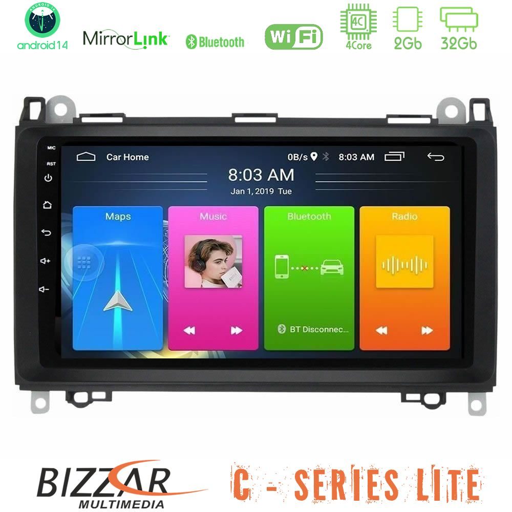Bizzar C Series Lite 4Core Android14 2+32GB  Mercedes A/B/Vito/Sprinter Class Navigation Multimedia Tablet 9"