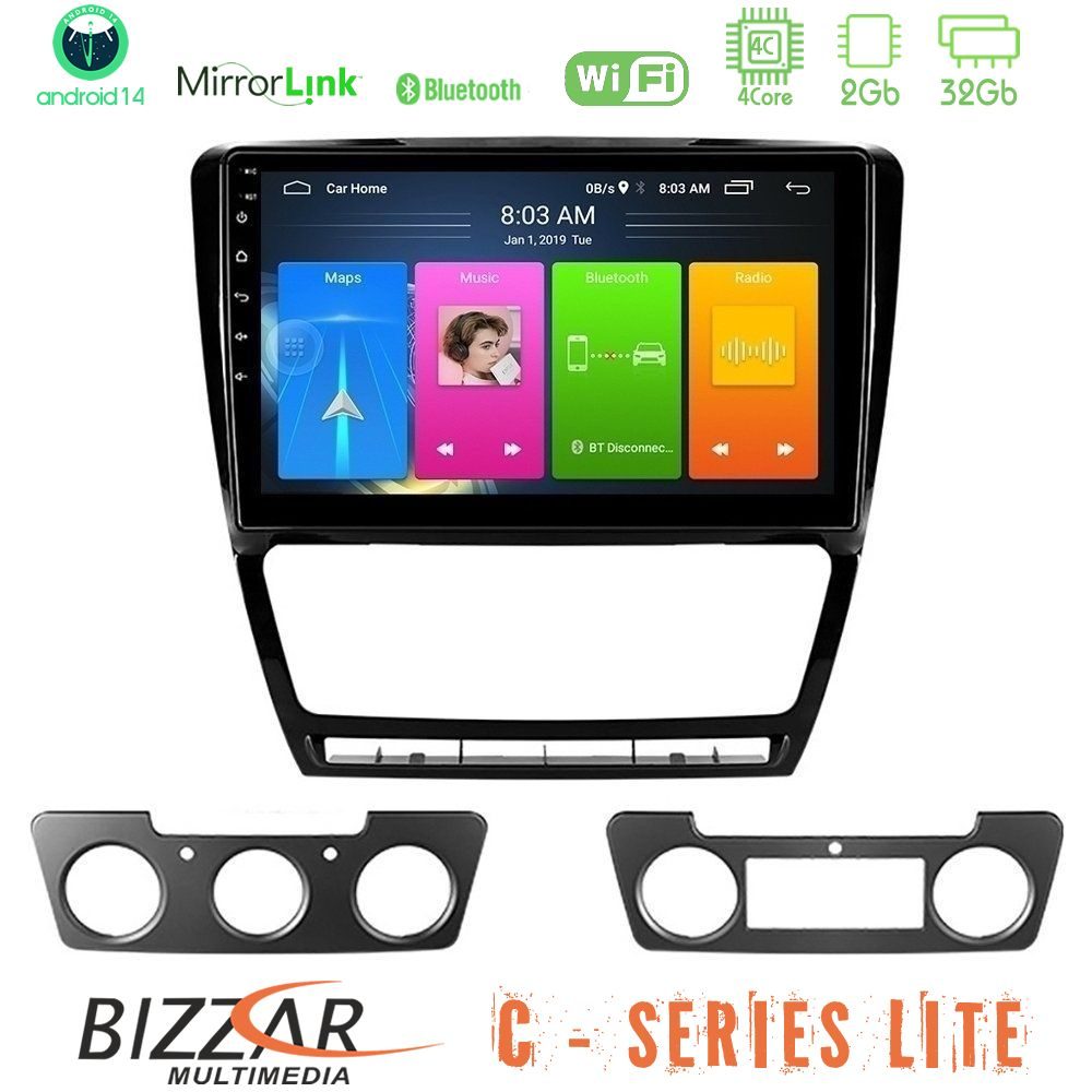 Bizzar C Series Lite 4Core Android14 2+32GB  Skoda Octavia 5 Navigation Multimedia Tablet 10"