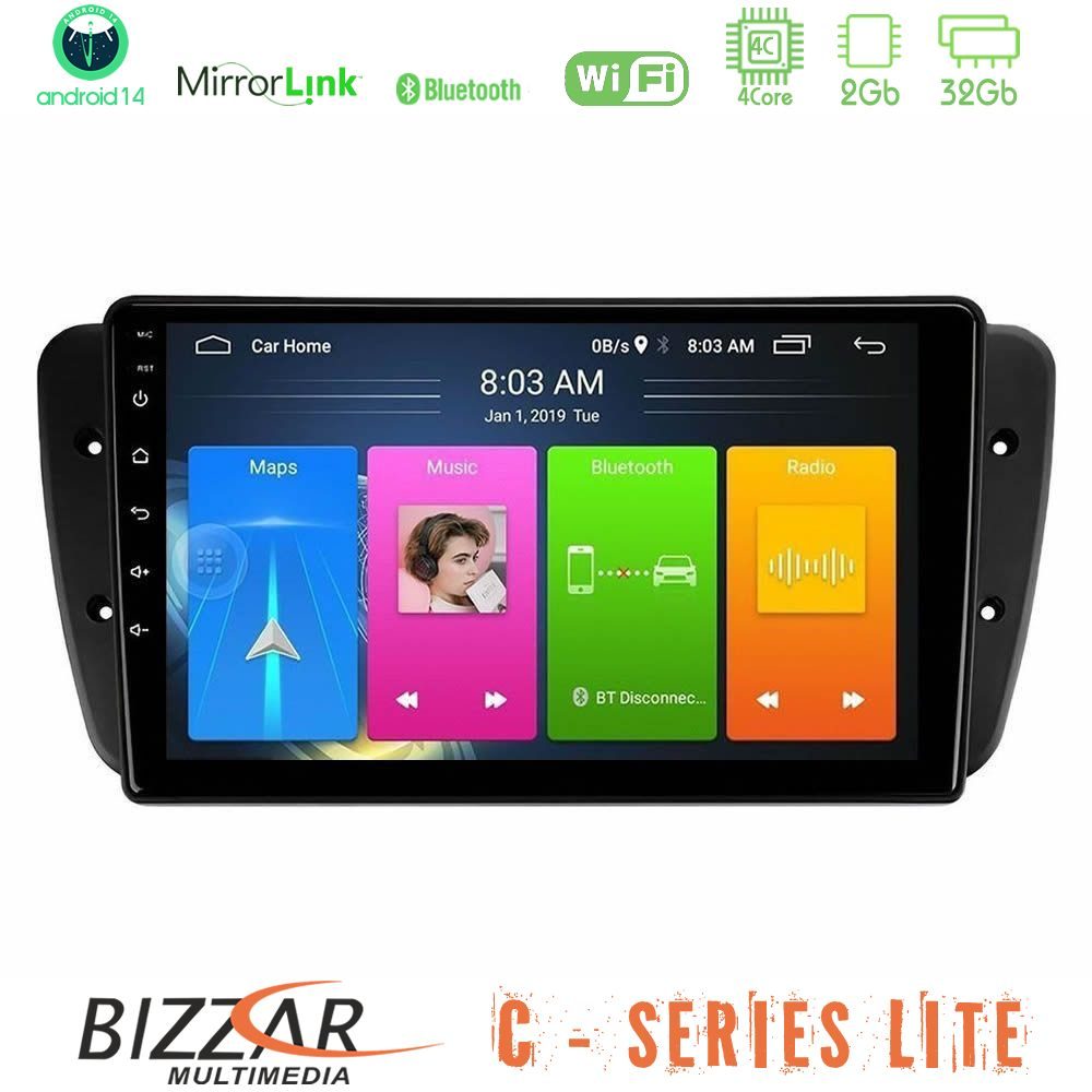 Bizzar C Series Lite 4Core Android14 2+32GB  Seat Ibiza 2008-2012 Navigation Multimedia Tablet 9"