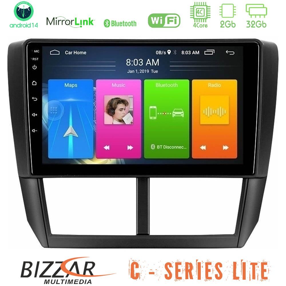 Bizzar C Series Lite 4Core Android14 2+32GB  Subaru Forester Navigation Multimedia Tablet 9"