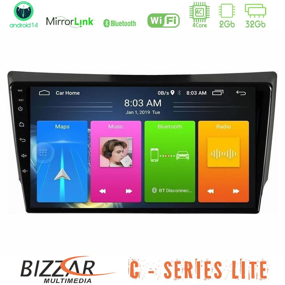 Bizzar C Series Lite 4Core Android14 2+32GB Ssangyong Rexton 2002-2006 Navigation Multimedia Tablet 9"