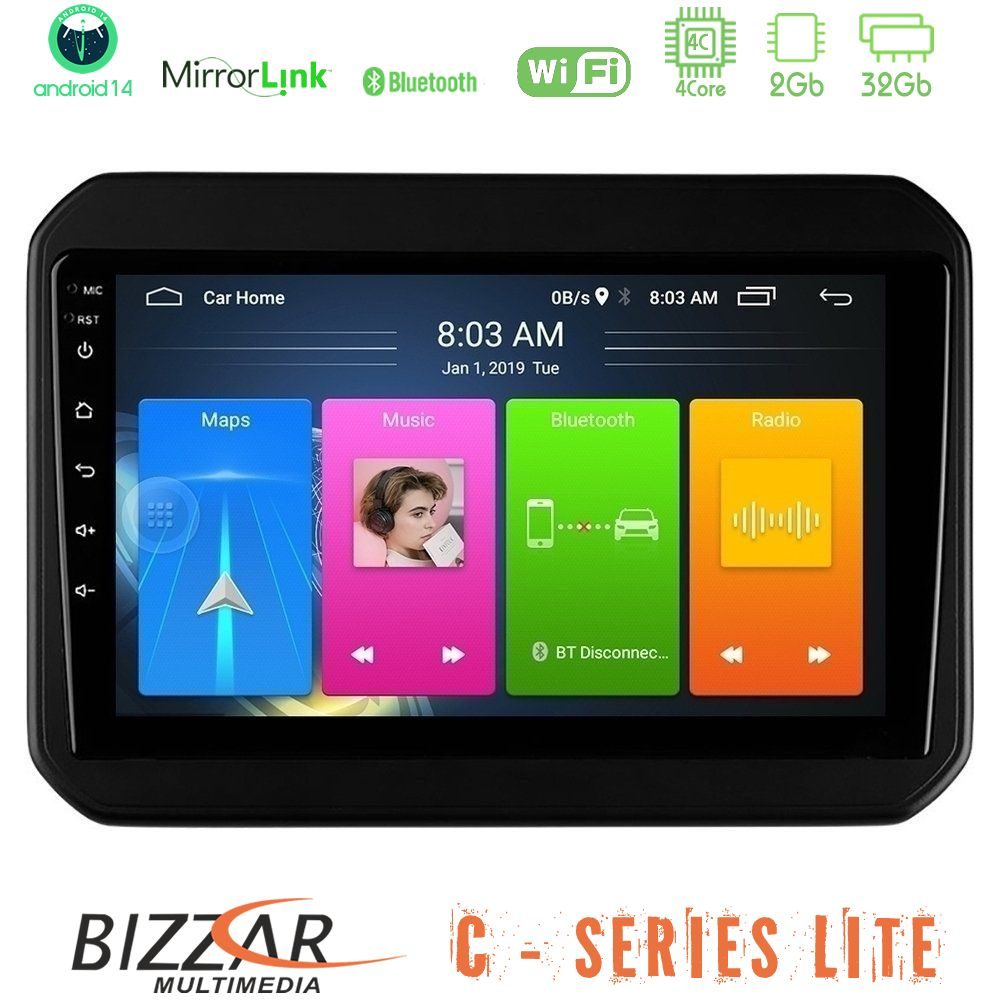 Bizzar C Series Lite 4Core Android14 2+32GB  Suzuki Ignis Navigation Multimedia Tablet 9"