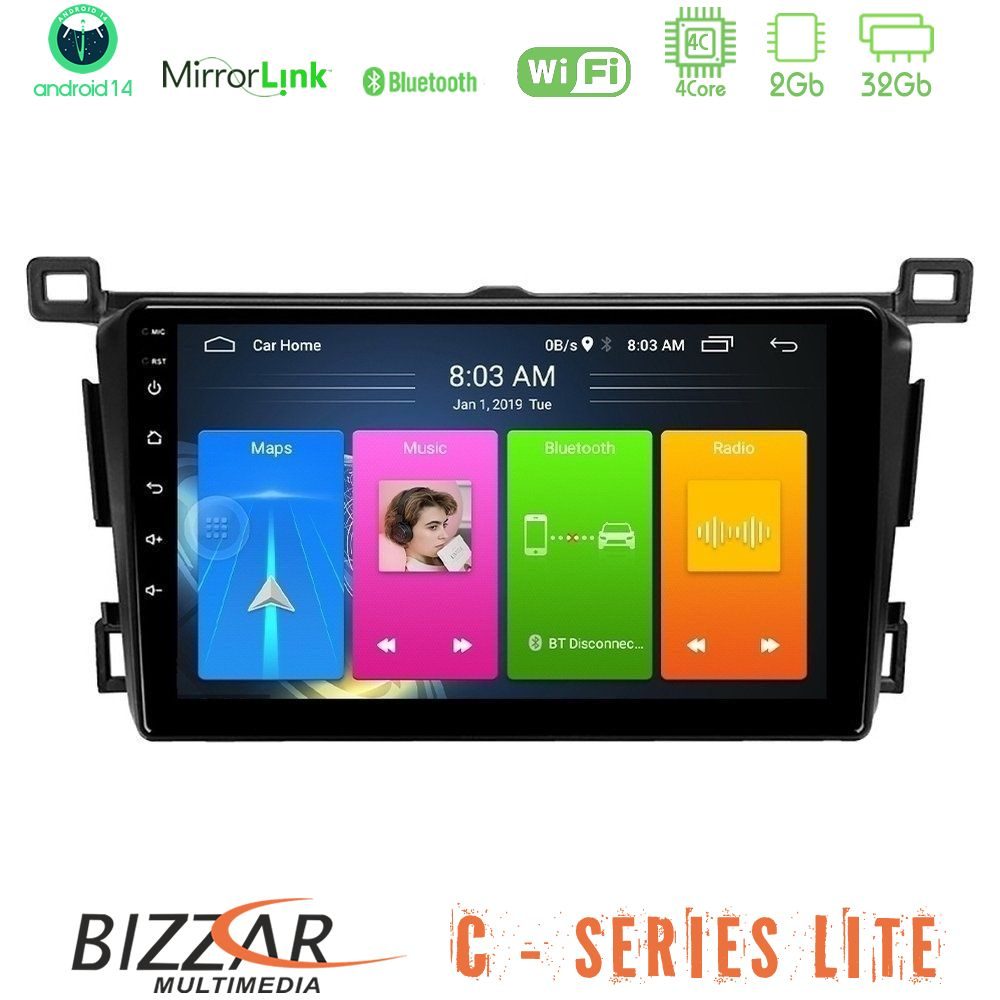 Bizzar C Series Lite 4Core Android14 2+32GB  Toyota RAV4 2013-2018 Navigation Multimedia Tablet 9"