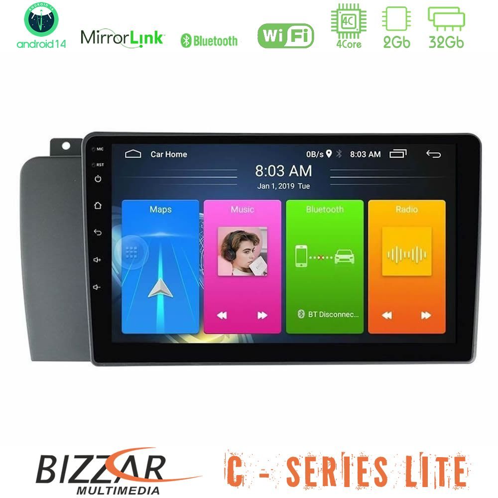 Bizzar C Series Lite 4Core Android14 2+32GB  Volvo S60 2004-2009 Navigation Multimedia Tablet 9"