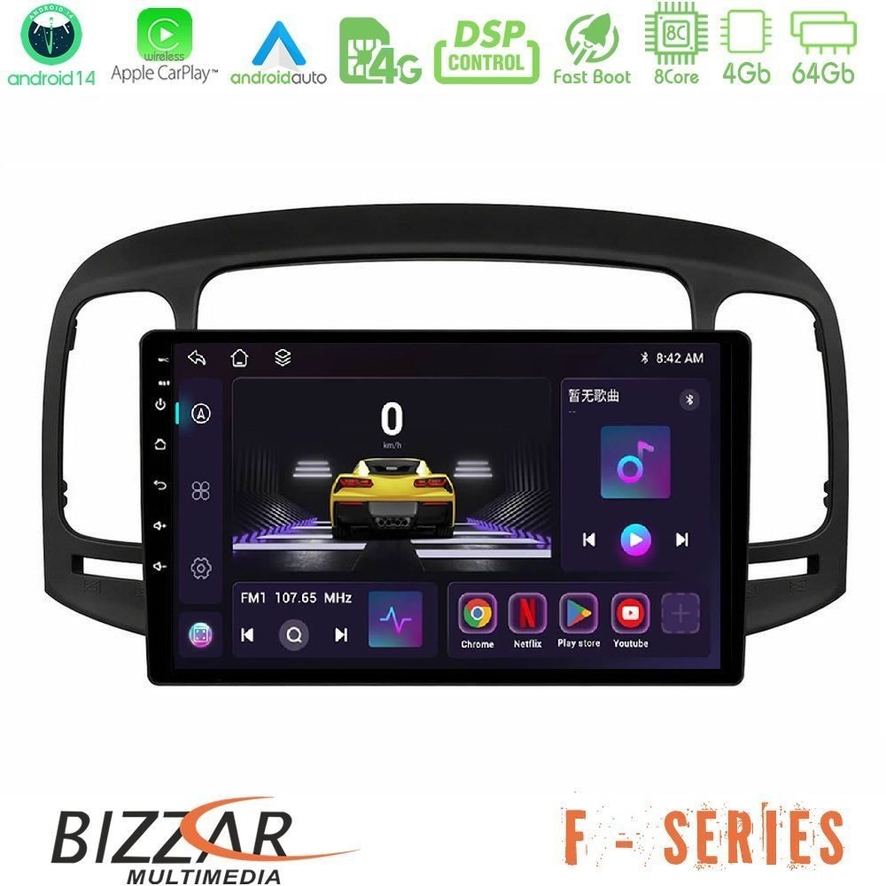 Bizzar F Series 8Core Android14 4+64GB Hyundai Accent 2006-2011 Navigation Multimedia Tablet 9" Με Carplay & Android Auto