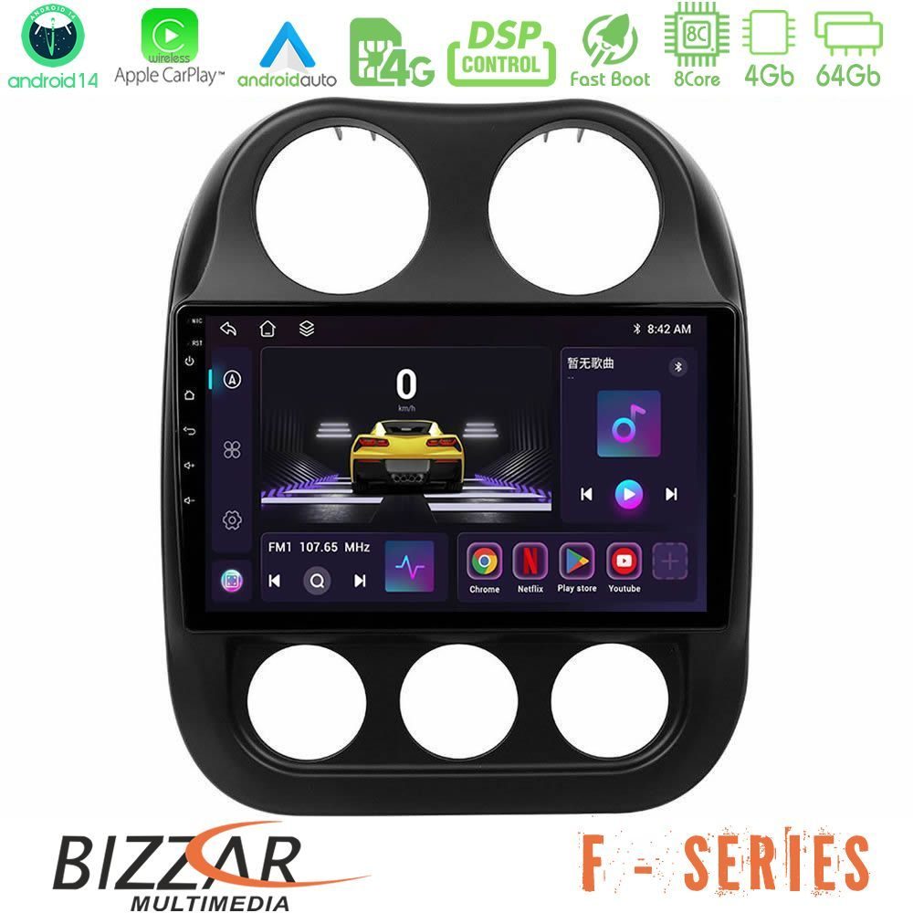 Bizzar F Series 8Core Android14 4+64GB  Jeep Compass 2012-2016 Navigation Multimedia Tablet 9" Με Carplay & Android Auto