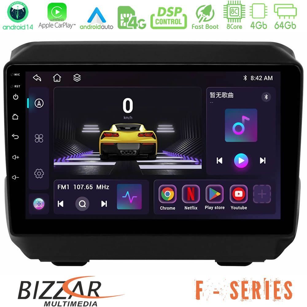 Bizzar F Series 8Core Android14 4+64GB  Jeep Wrangler 2018-> Navigation Multimedia Tablet 9" Με Carplay & Android Auto