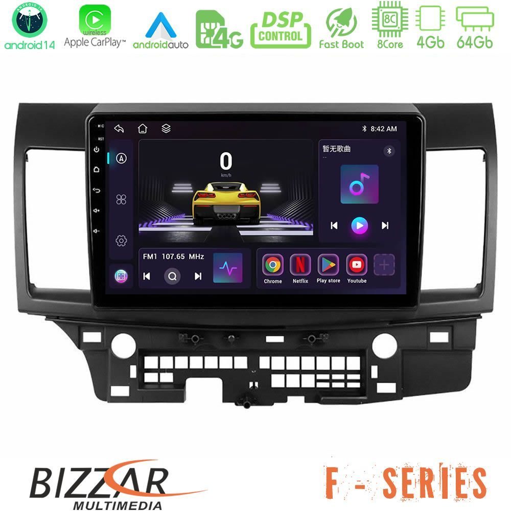 Bizzar F Series 8Core Android14 4+64GB  Mitsubishi Lancer 2008 – 2015 Navigation Multimedia Tablet 10" Με Carplay & Android Auto