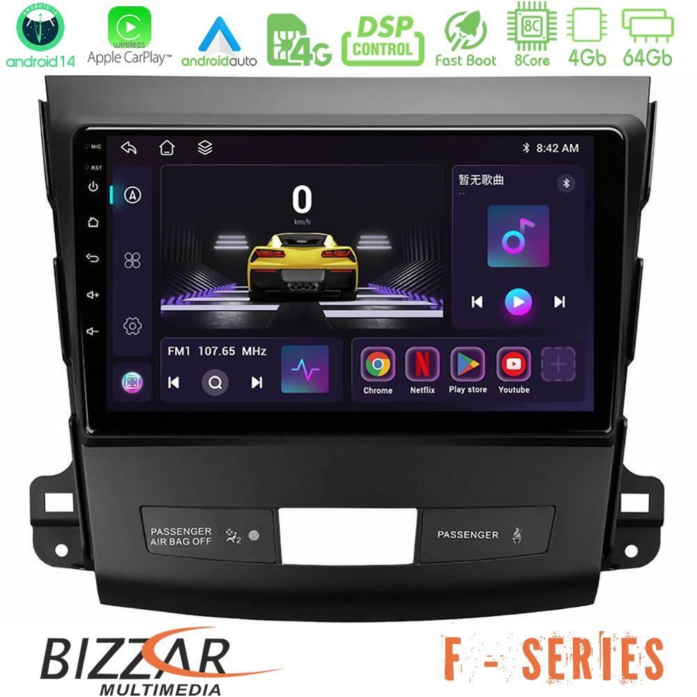 Bizzar F Series 8Core Android14 4+64GB Mitsubishi Outlander/Citroen C-Crosser/Peugeot 4007 Navigation Multimedia Tablet 9" Με Carplay & Android Auto
