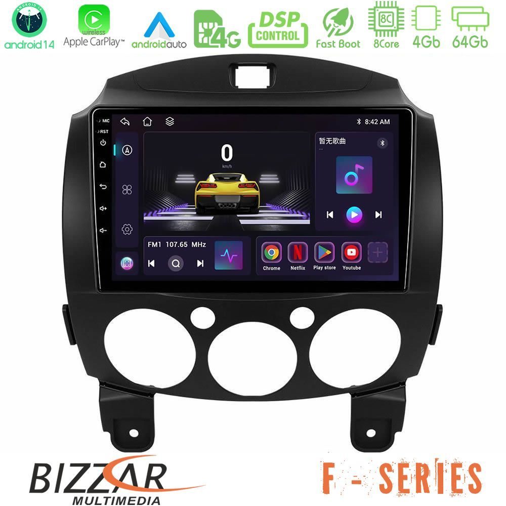 Bizzar F Series 8Core Android14 4+64GB  Mazda 2 2008-2014 Navigation Multimedia Tablet 9" Με Carplay & Android Auto