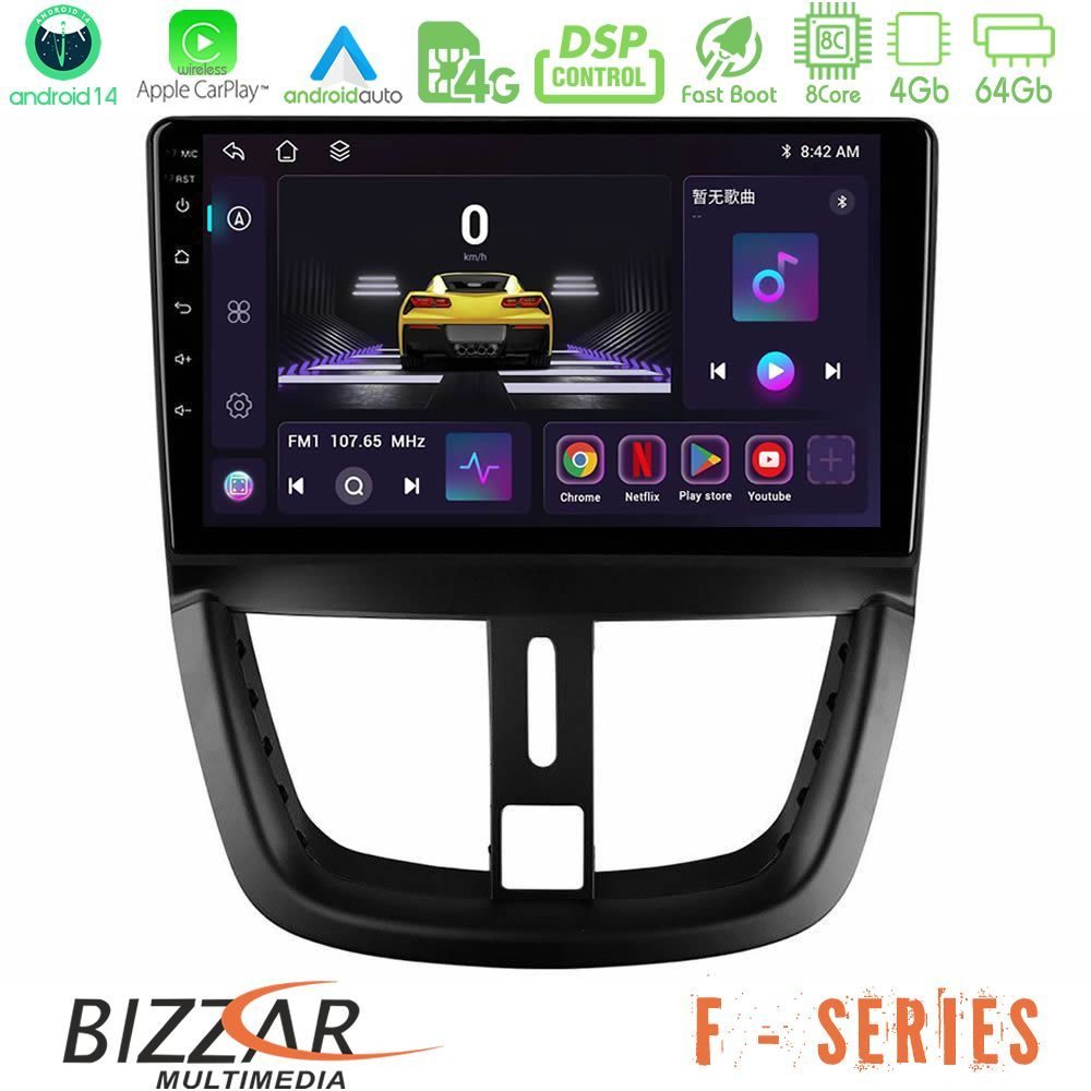Bizzar F Series 8Core Android14 4+64GB  Peugeot 207 Navigation Multimedia Tablet 9" Με Carplay & Android Auto
